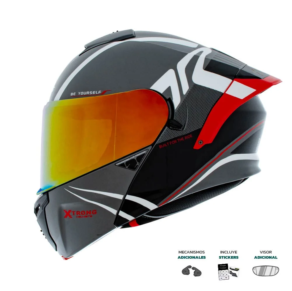 Xtrong CASCO XTRONG XTR-128 PHANTOM ABATIBLE FLOWING NEGRO ROJO BRILLO M